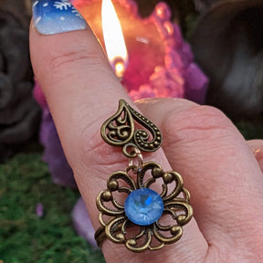 Blue Crystal Flower Charm Ring - Flowering Love