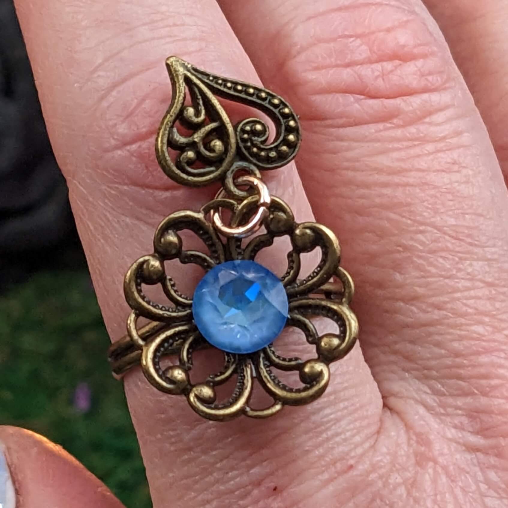 Blue Crystal Flower Charm Ring - Flowering Love