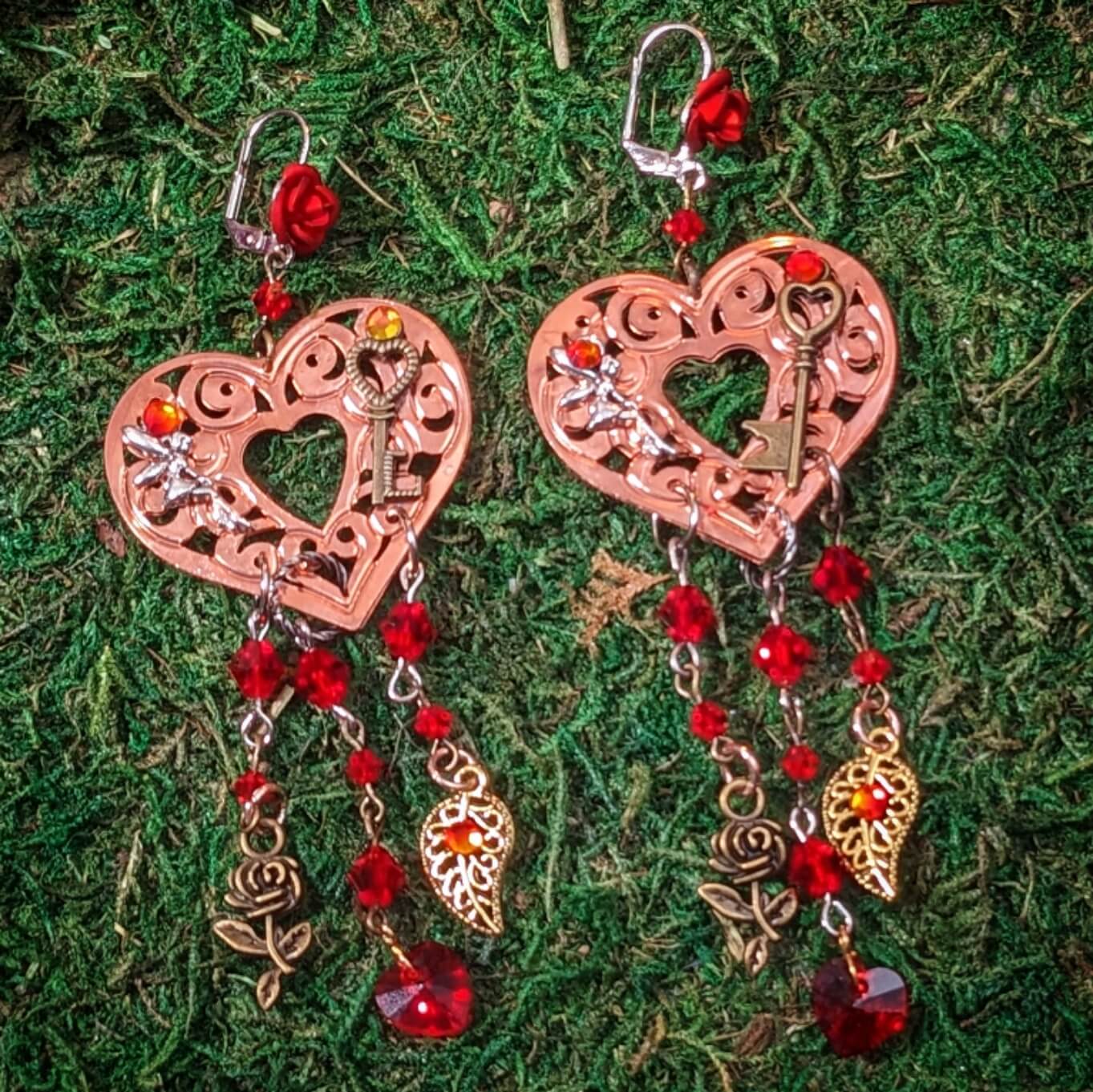 Red Chandelier Heart Earrings - Grand Love