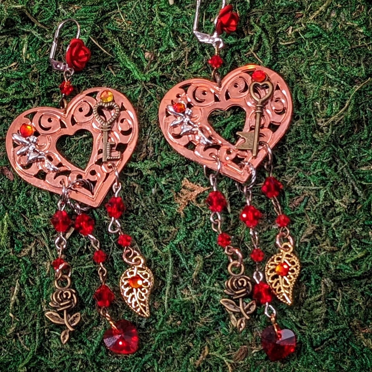 Red Chandelier Heart Earrings - Grand Love