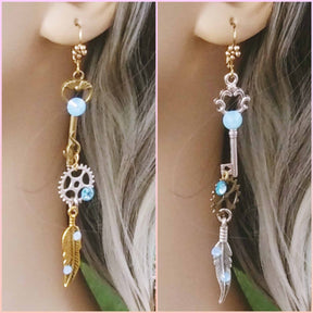 light blue crystal steampunk earrings