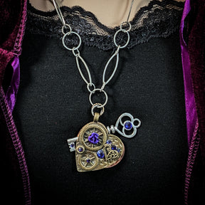 Key Heart Necklace |Purple Crystals