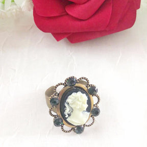 black lady swarovsk crystal ring white background
