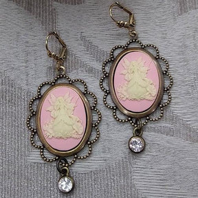 fairy crystal pink cameo earrings