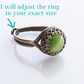 Victorian Style Ring - Green Cats Eye Stone Jewelry