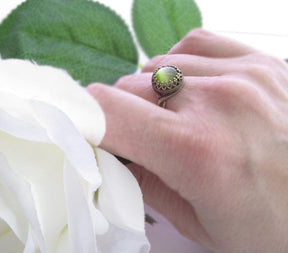 Victorian Style Ring - Green Cats Eye Stone Jewelry