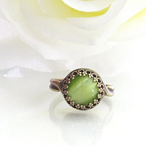 Victorian Style Ring - Green Cats Eye Stone Jewelry