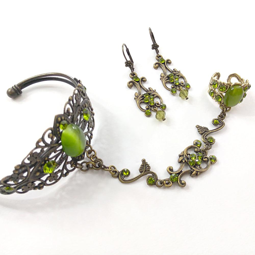 green slave bracelet and earrings jewelry set