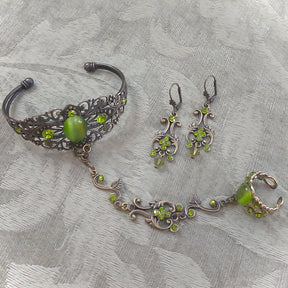 Green Jewelry Set - Ring Bracelet Earrings