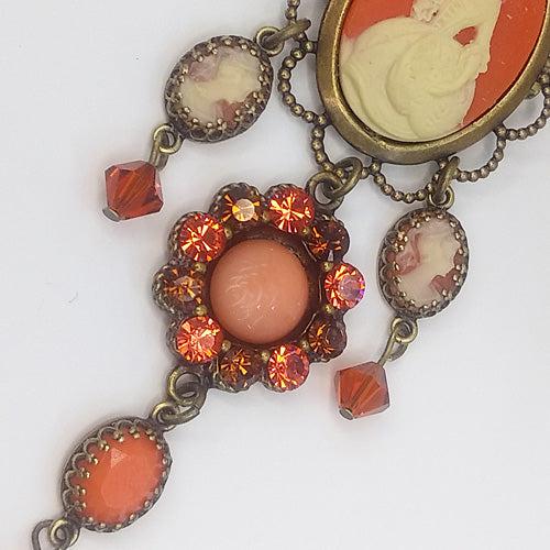 Cameo Coral Rhinestone Brooch