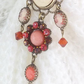 Cameo Coral Rhinestone Brooch