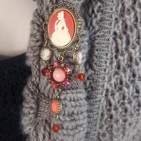 Cameo Coral Rhinestone Brooch
