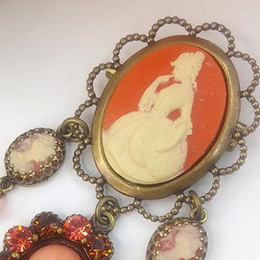 Cameo Coral Rhinestone Brooch
