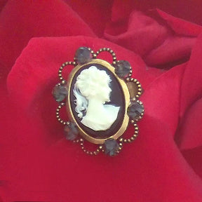 black lady cameo ring red rose