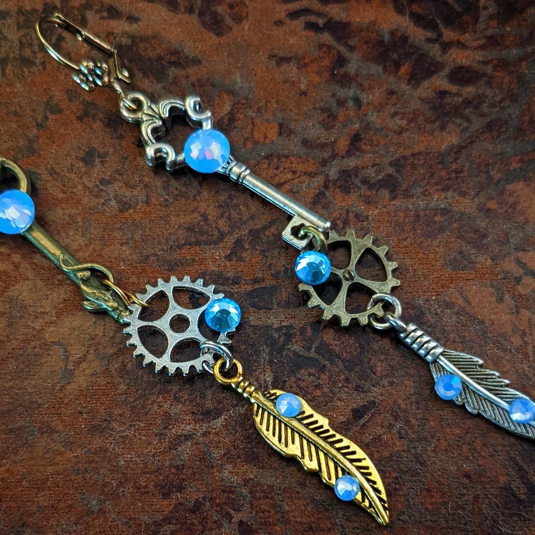 steampunk gear and key earrings
