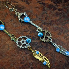 steampunk gear and key earrings