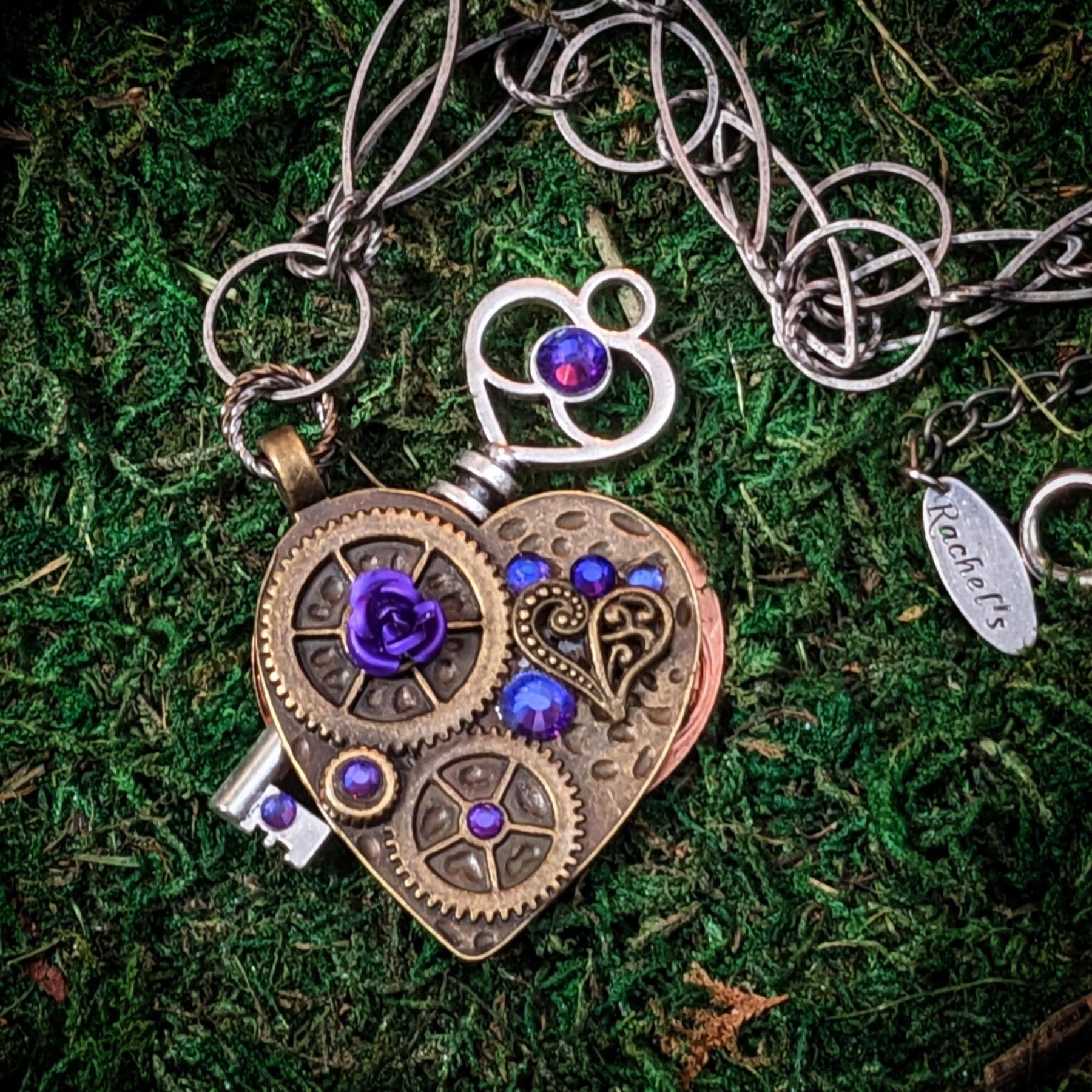 Key Heart Necklace |Purple Crystals